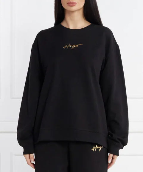 Oversize Crew Neck Fit Black Hugo Sweatshirt with Arabic Logo