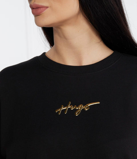 Oversize Crew Neck Fit Black Hugo Sweatshirt with Arabic Logo