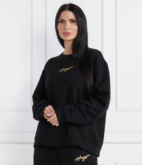 Oversize Crew Neck Fit Black Hugo Sweatshirt with Arabic Logo