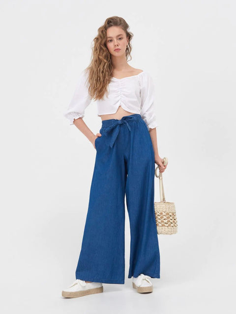 Wide Leg Palazzo Trousers with Tie Waist TKHI02