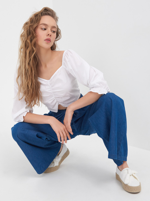 Wide Leg Palazzo Trousers with Tie Waist TKHI02