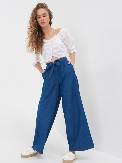 Wide Leg Palazzo Trousers with Tie Waist TKHI02