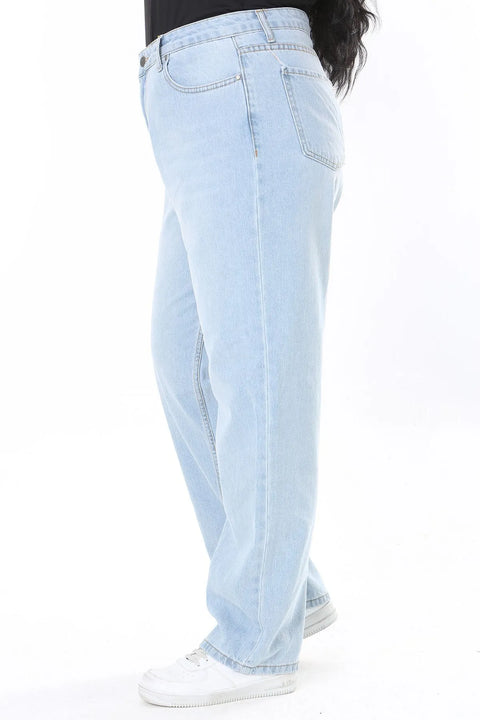 Plus Size High Waist 5 Pockets Blue Jeans