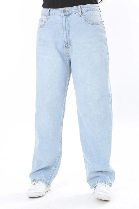 Plus Size High Waist 5 Pockets Blue Jeans