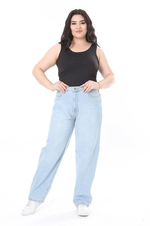Plus Size High Waist 5 Pockets Blue Jeans