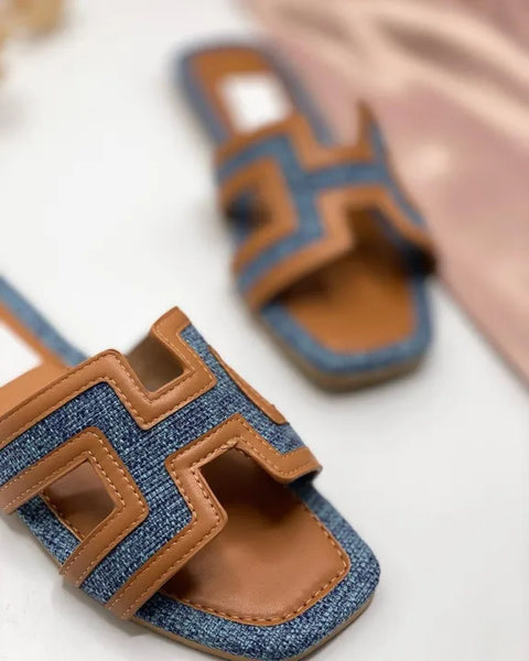 Women Fashion Luxurious Denim Jeans Flat Chappals