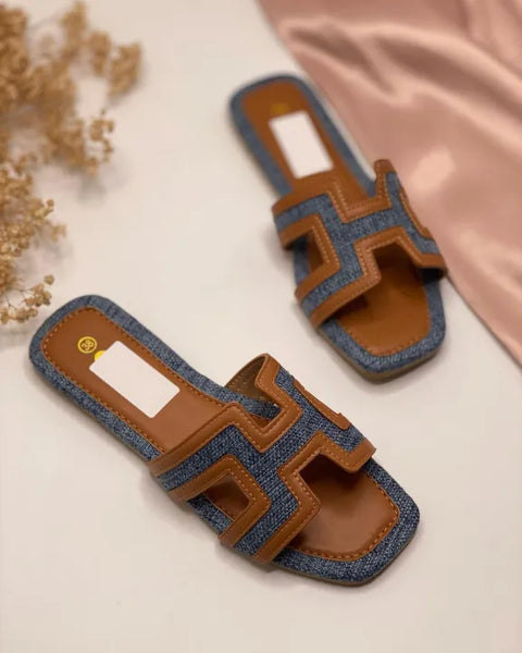 Women Fashion Luxurious Denim Jeans Flat Chappals