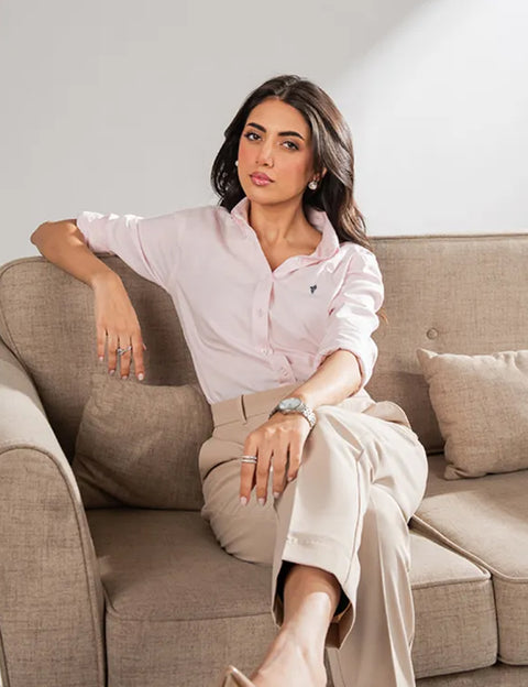 Fitted Pink Oxford Shirt For Women OSDRZ08