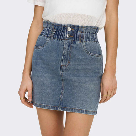 Long Elasticated Short Denim Skirt