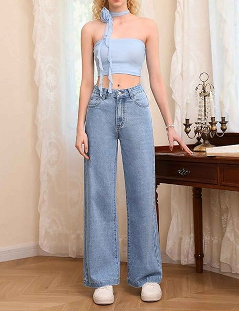 Women Denim Stretchable Wide Leg High Waist