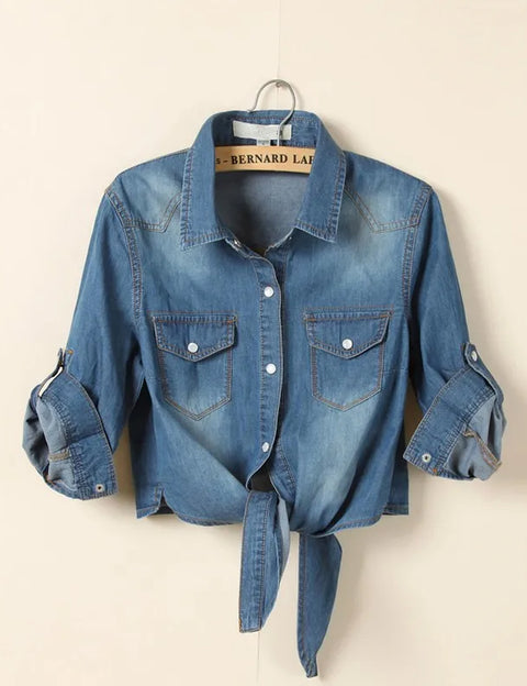 Stylish Denim Crop Top Shirt CSAE06