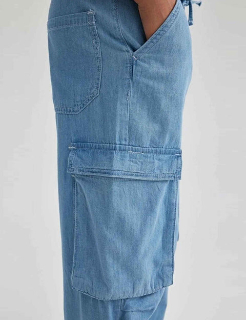 Straight Fit Cargo Regular Waist Long Jean Pants PTKHI01