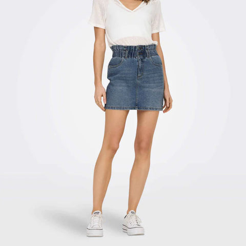 Long Elasticated Short Denim Skirt