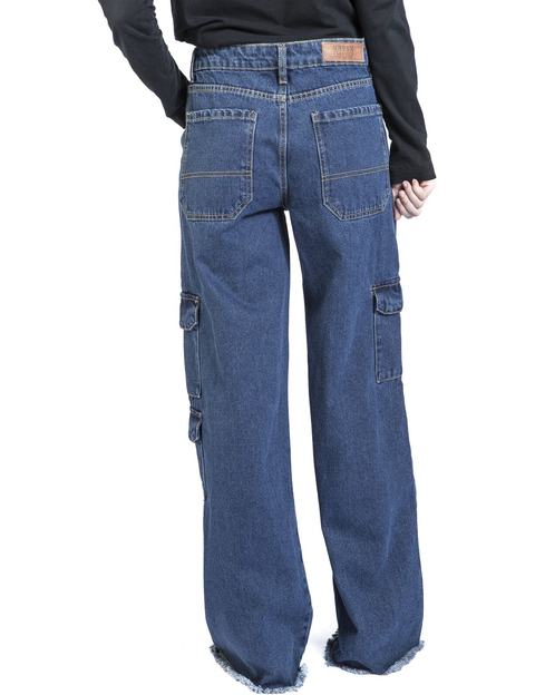 Mid Waist Cargo Denim Pants