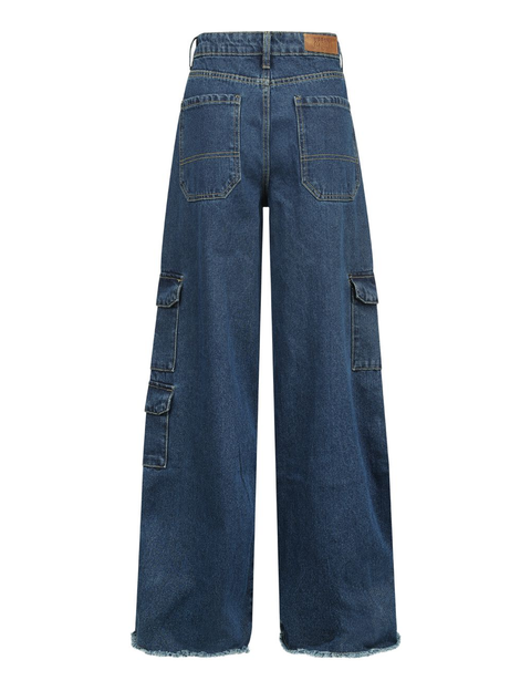 Mid Waist Cargo Denim Pants