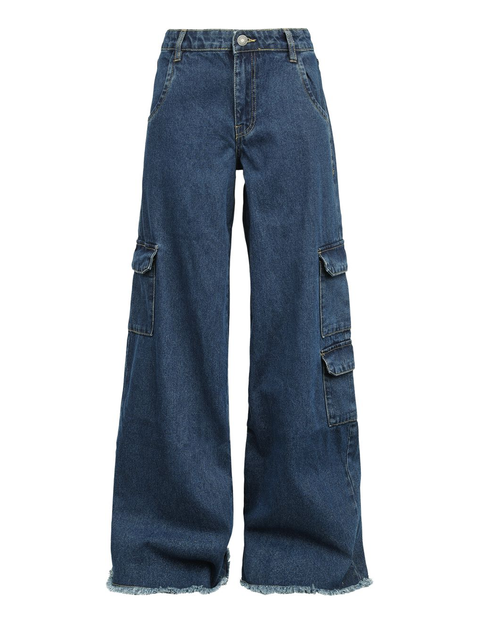 Mid Waist Cargo Denim Pants